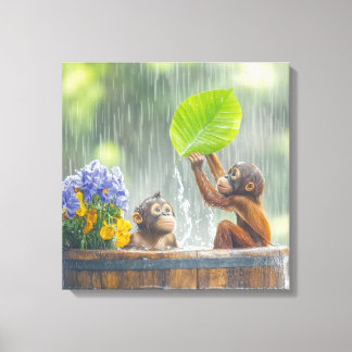 Impressão Em Tela Dois Bebês Orangutanos