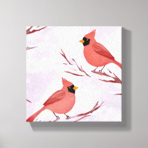 Impressão Em Tela Dois Cardinals Vermelhos Pintura em Aquarela