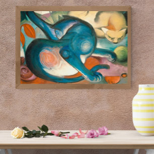 Impressão Em Tela Dois Gatos, Azul e Amarelo (1912) por Franz Marc