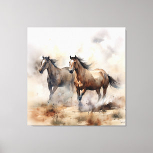 Impressão Em Tela "Dois Mustangs Selvagens" Dusty Western Watercolor
