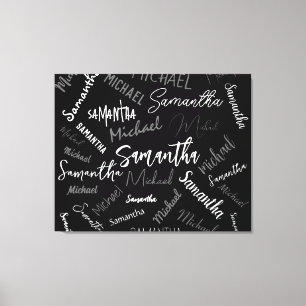 Impressão Em Tela Dois nomes casal padrão monograma cinza preta bran