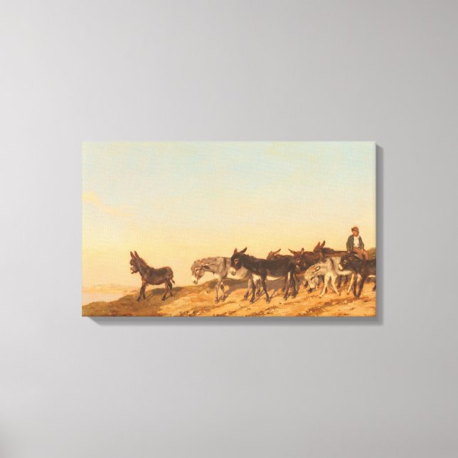 Impressão Em Tela Donkeys no Sul de França (por Eugène Burnand) (Frente)