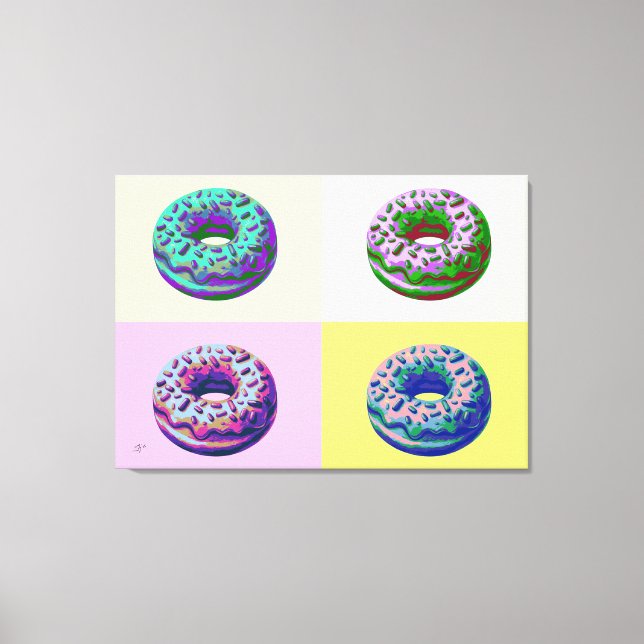 Impressão Em Tela Donuts Estilo Retrô Pop Art  (Frente)
