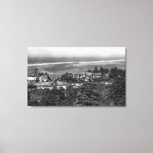 Impressão Em Tela Dourada Beach, Oregon Town View e Sunset Inn