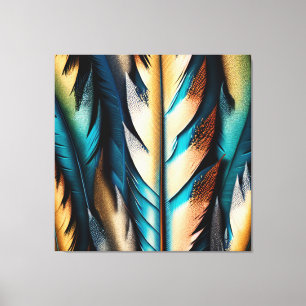 Impressão Em Tela Dourada e Teal Feather Art