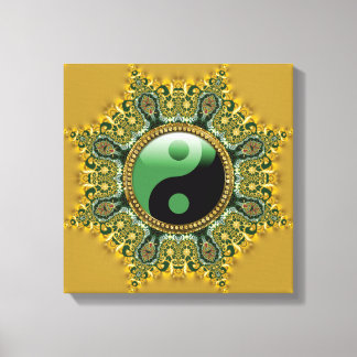 Impressão Em Tela Dourada Meditação de Equilíbrio Verde Mandala