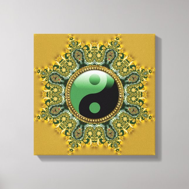Impressão Em Tela Dourada Meditação de Equilíbrio Verde Mandala (Frente)