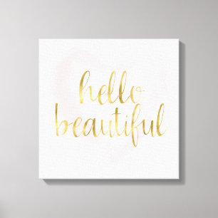 Impressão Em Tela Dourado Cor de Água Rosa Coração Alô Bonito