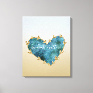 Impressão Em Tela Dourado Coração Azul-Terra Azul Aqua Azul com Larg