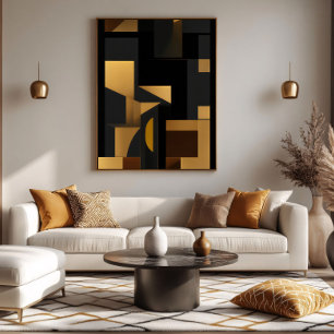 Impressão Em Tela Dourado e Sombra: A Dança da Tela de Formas Imprim