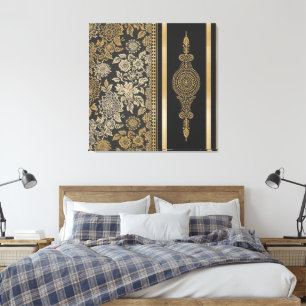 Impressão Em Tela Dourado Ornamentado com Filigrana e Mandala Floral