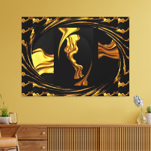 Impressão Em Tela Dourado Preto Monocromático - Redemoinho Opulento