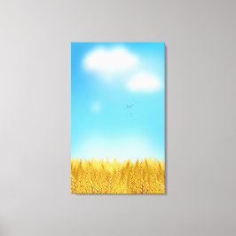 Impressão Em Tela Dourado Trigo Campo Azul Céu Azul Pintura de Óleo 