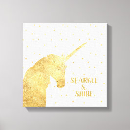 Impressão Em Tela Dourado Unicorn Stars Sparkle e Shine
