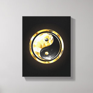 Impressão Em Tela Dourado Yin Yang a preto