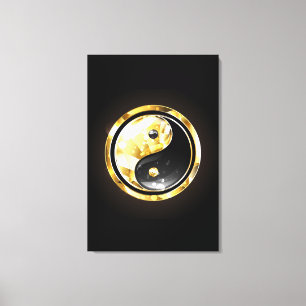 Impressão Em Tela Dourado Yin Yang a preto