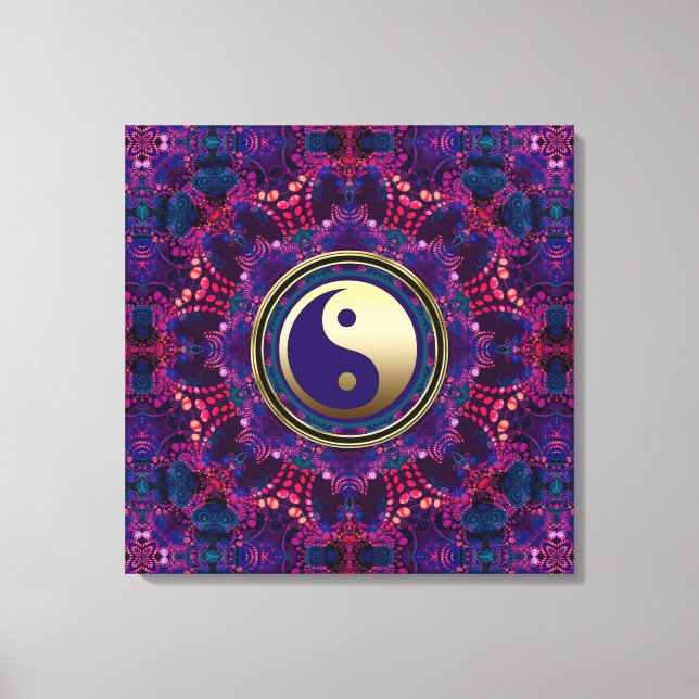 Impressão Em Tela Dourado Yin Yang Purple Indigo Ocho Energy Mandala (Frente)