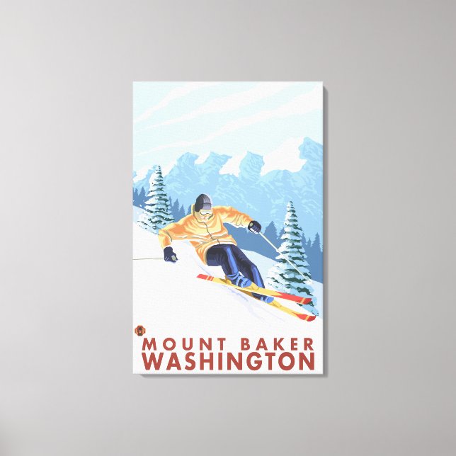 Impressão Em Tela Downhill Snow Skier - Monte Baker, Washington (Frente)