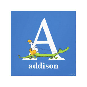 Impressão Em Tela Dr. Seuss ABC: Carta A - Branco   Adicione seu nom