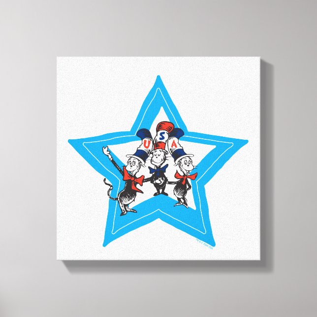 Impressão Em Tela Dr. Seuss | Gráfico Little Cats USA Hats (Frente)