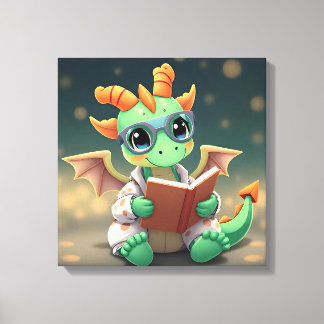 Impressão Em Tela Dragão bebê lendo um livro