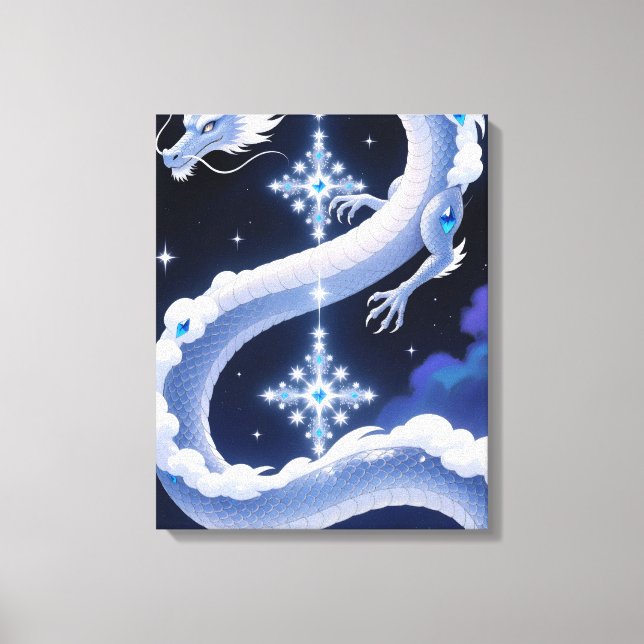 Impressão Em Tela Dragão Celestial voa pelo céu estrelado (Frente)