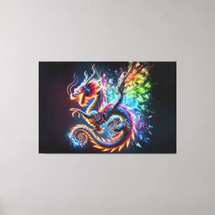 Impressão Em Tela Dragão Colorido de Fogo
