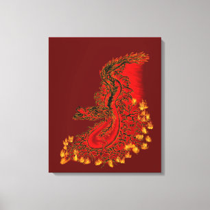 Impressão Em Tela Dragão da China design vermelho e dourado