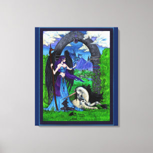 Impressão Em Tela Dragão da mulher da menina do anjo do unicórnio