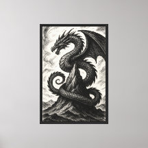 Dragão de Ilustração de Tinta na Montanha