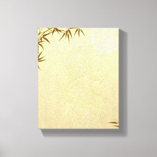 Impressão Em Tela Dragão e bambu chineses