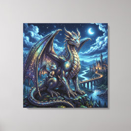Impressão Em Tela Dragões Pai e Filho Celestiais ao Luar  