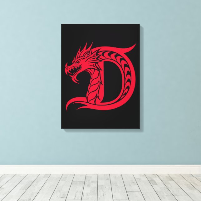 Impressão Em Tela Dragon Styled Letter D, Dragon Alphabet, Monogram (Insitu(piso de madeira))
