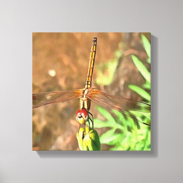 Impressão Em Tela Dragonfly Artística Descendo Na Cabeça Da Flor (Frente)