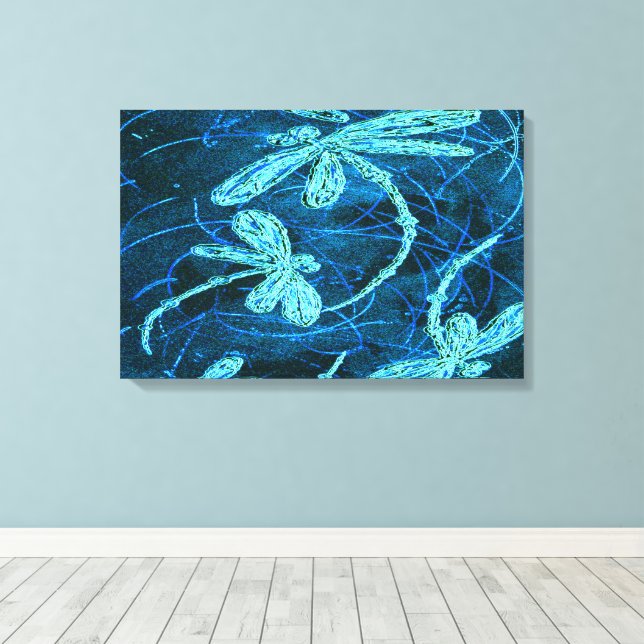 Impressão Em Tela Dragonfly Dance Blue Tango (Insitu(piso de madeira))