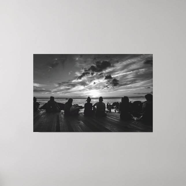 Impressão Em Tela Dramatic Monochrome Ocean Sunset Gathering (Frente)