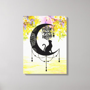 Impressão Em Tela Dreamcatcher com gato Siga os seus sonhos