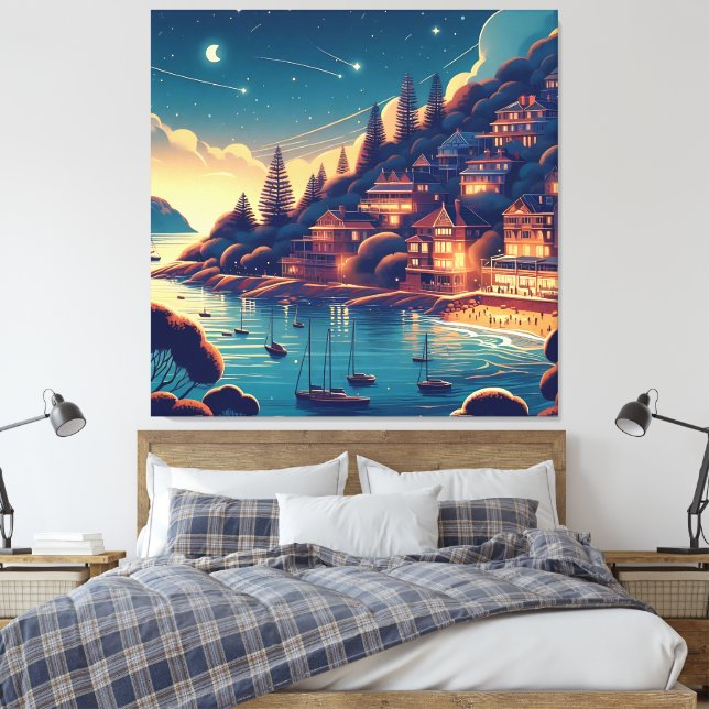 Impressão Em Tela Dreamy Coastal Night (Insitu(Quarto))