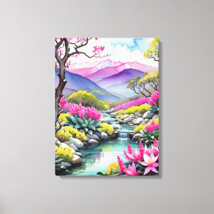 Impressão Em Tela Dreamy Floral Mountain Landscape