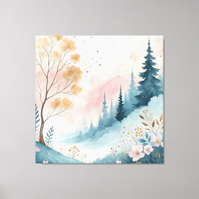 Impressão Em Tela Dreamy Pastel Abstrato Watercolor Wall Art (Frente)