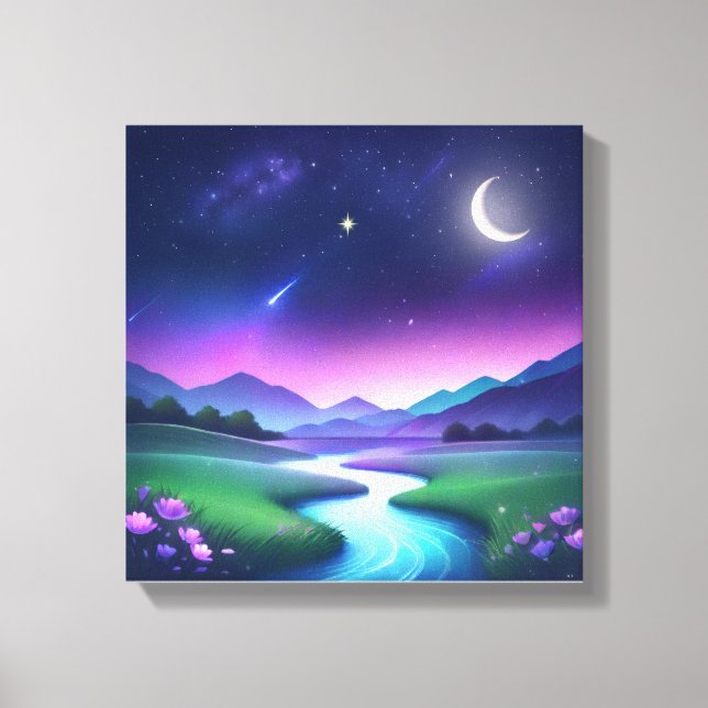 Impressão Em Tela Dreamy Starlight River Landscape Serenity (Frente)