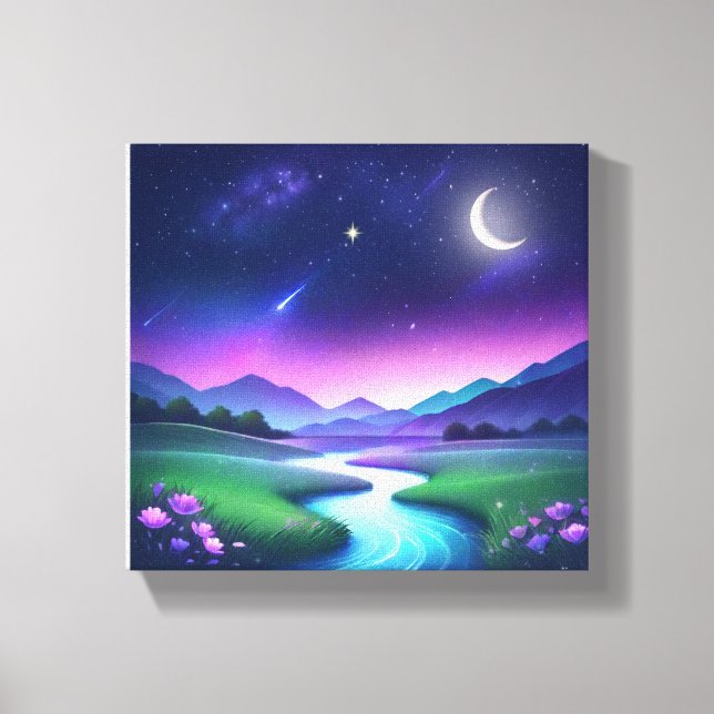 Impressão Em Tela Dreamy Starlight River Landscape Serenity (Frente)