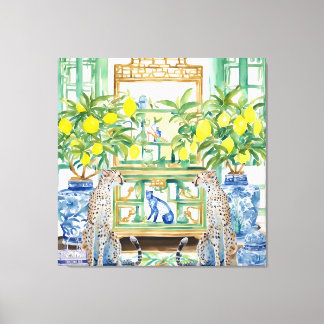 Impressão Em Tela Duas chitas no interior da chinoiserie com ginger