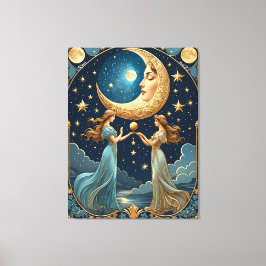 Impressão Em Tela duas garotas pintando magia com a lua