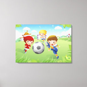 Impressão Em Tela Duas meninas e um menino que joga o futebol