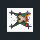 Impressão Em Tela Dungeon Artifact<br><div class="desc">An intricate mystical device that merges ancient alchemy with precise geometry. This X-shaped artifact features a central bone-colored disc engraved with cryptic cuneiform, crowned by a massive star ruby. The frame is heavily inlaid with concentric malachite, deep blue lapis lazuli, and warm amber fragments. Four navigational star-compasses at the tips...</div>