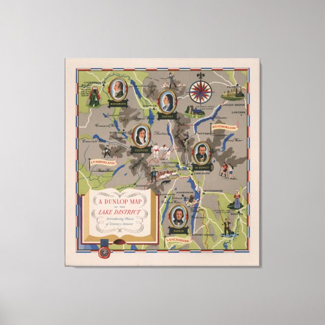 Impressão Em Tela Dunlop Map of Lake District, Inglaterra (Frente)