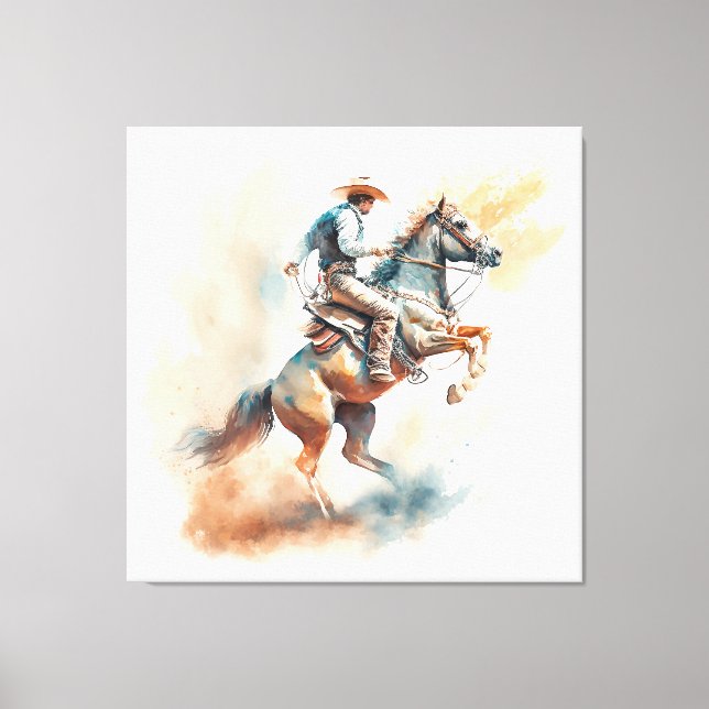 Impressão Em Tela Dusty Western Watercolor "Bucking Bronco" (Frente)