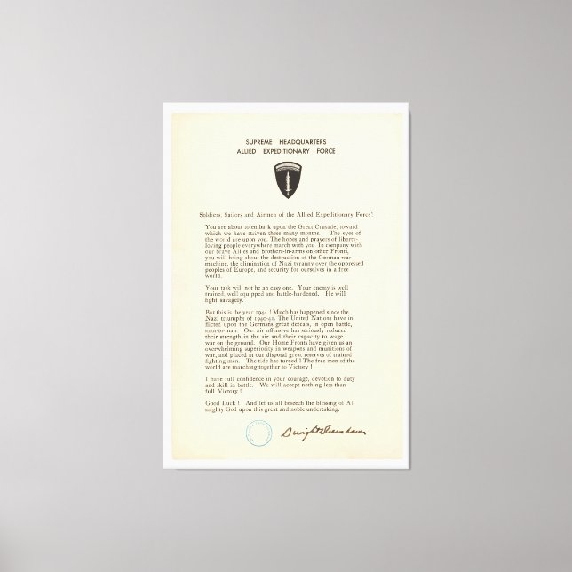 Impressão Em Tela Dwight D. Eisenhower's Order of the Day (1944) (Frente)