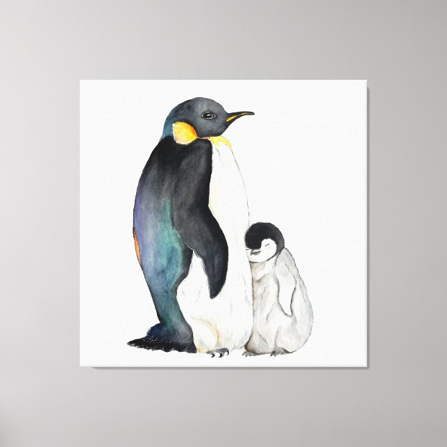 Impressão Em Tela É uma família de pinguins desenhando aquarela (Frente)
